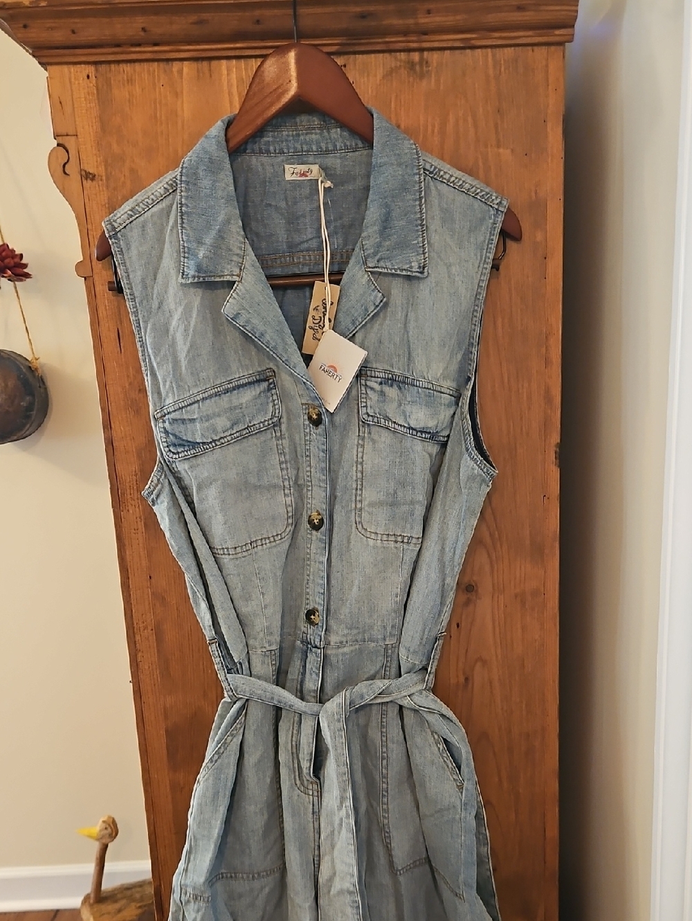 Nwt Faherty Sleeveless  Denim Short  Romper